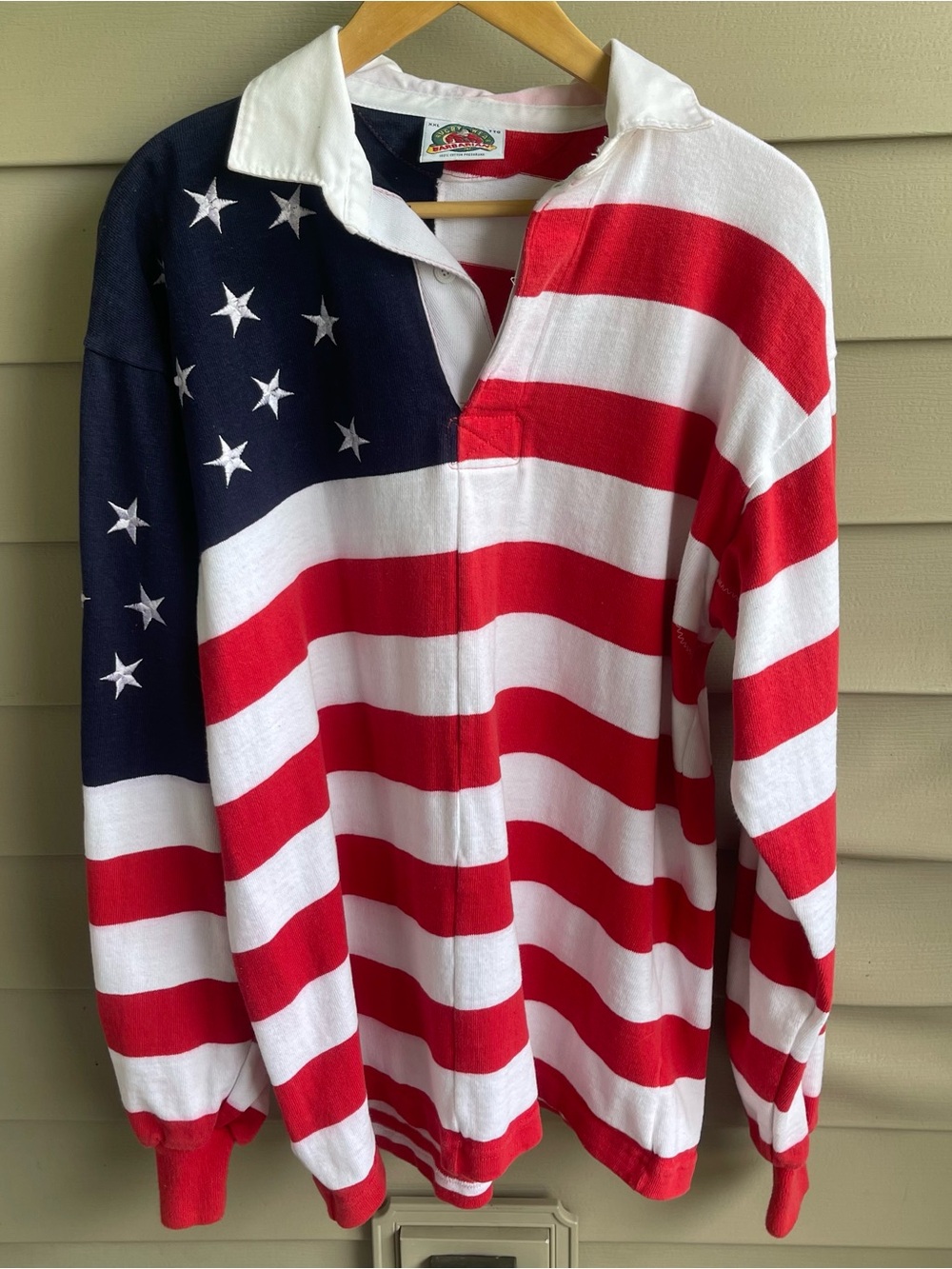 Vintage Barbarian Rugby Wear Shirt Men's XXL American Flag USA Long Sleeve
